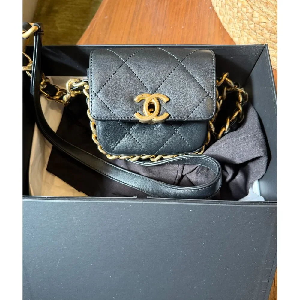 CHANEL Mini Flap Quilted Handbag Gold Hardware Black